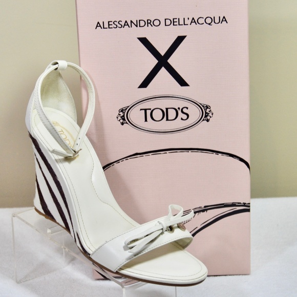 🇮🇹 Tod's Ivory Zebra Ponyhair Covered Heel  Wedges with box Made in Italy - Picture 5 of 14